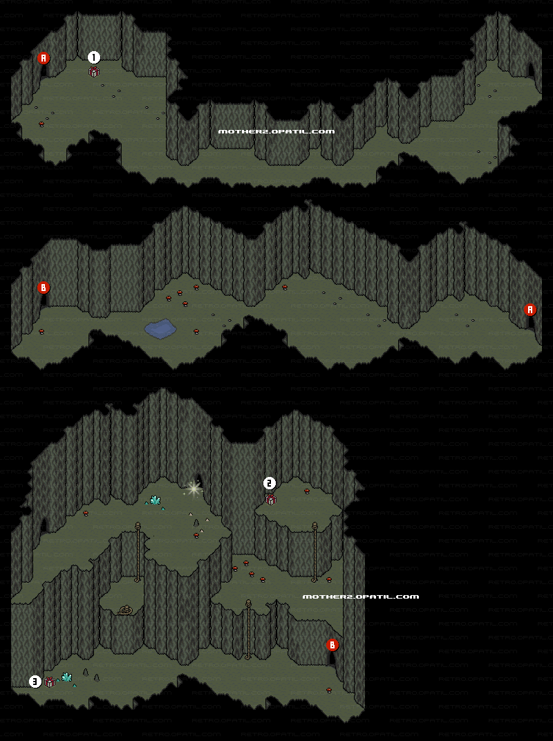 レイニーサークルへの洞窟 マップ画像：マザー2（MOTHER2） 攻略